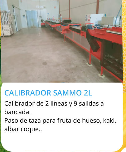 CALIBRADOR SAMMO 2L  Calibrador de 2 lineas y 9 salidas a bancada. Paso de taza para fruta de hueso, kaki, albaricoque..