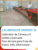 CALIBRADOR SAMMO 2L  Calibrador de 2 lineas y 9 salidas a bancada. Paso de taza para fruta de hueso, kaki, albaricoque..