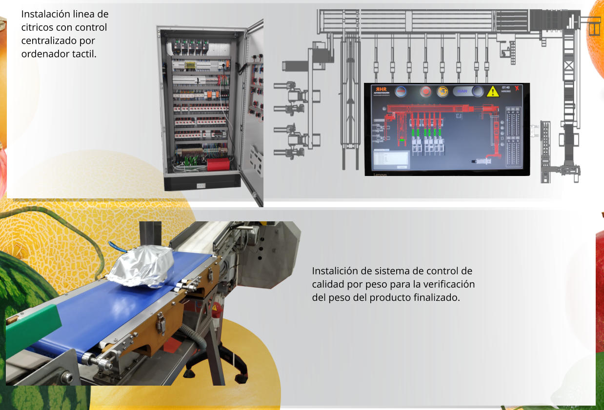 Instalición de sistema de control de  calidad por peso para la verificación  del peso del producto finalizado.     Instalación linea de citricos con control  centralizado por  ordenador tactil.